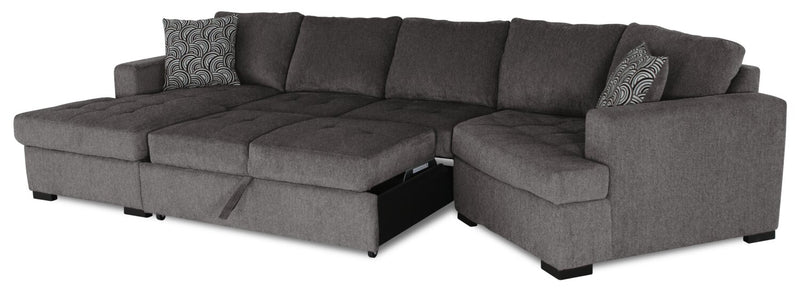 Legend 3-Piece Right-Facing Chenille Cuddler Sleeper Sectional with Chaise - Pewter