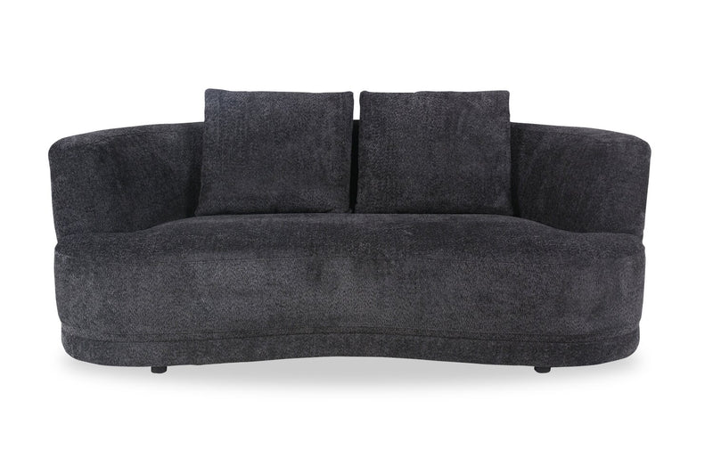 Primo Moon 78\" Wooly Raven Black Fabric Curved Loveseat with Accent Pillows 