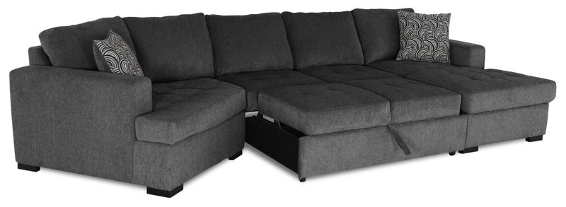Legend 3-Piece Left-Facing Chenille Cuddler Sleeper Sectional with Chaise - Pepper 