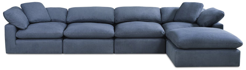 Eclipse 5-Piece Linen-Look Fabric Modular Sectional with Ottoman - Navy