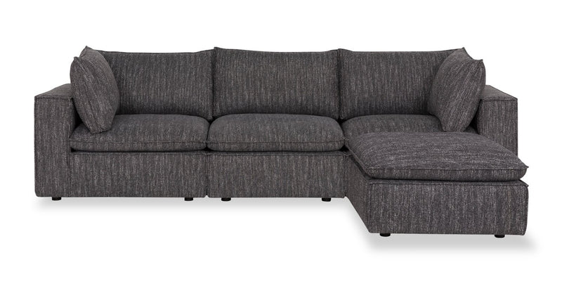 Fusion Modular 4-Piece Charcoal Grey Chenille Fabric Sectional with Feather Down Cushions and Ottoman