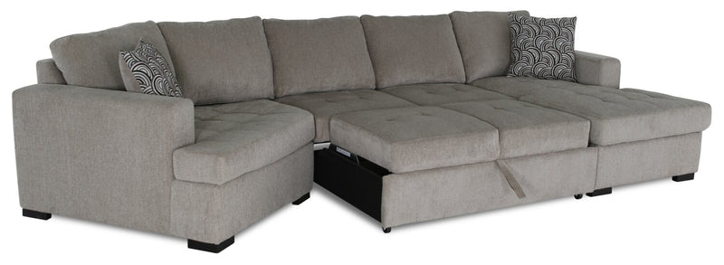 Legend 3-Piece Left-Facing Chenille Cuddler Sleeper Sectional with Chaise - Platinum 