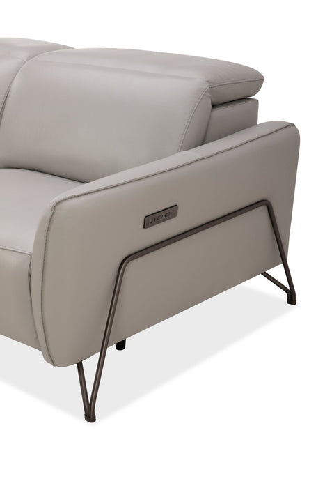 Riviera Top-Grain Genuine Leather Power Reclining Sofa - Light Grey