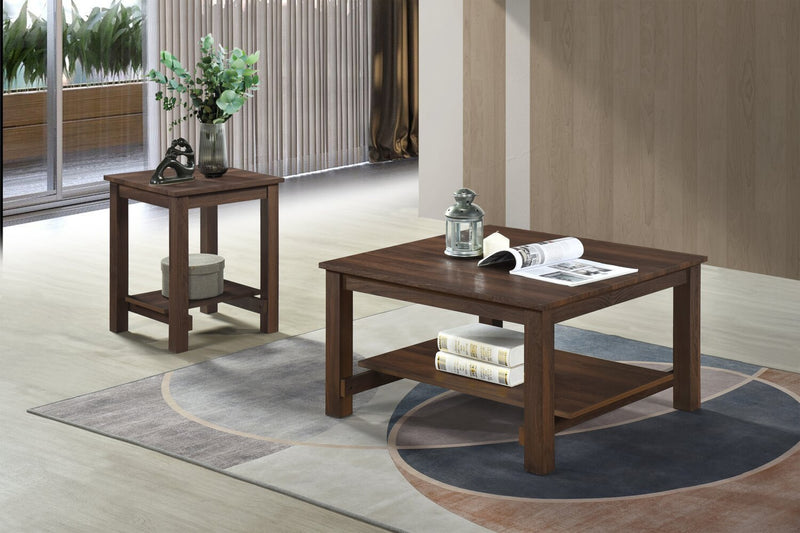 Jordi 31.5\" Traditional Coffee Table with Shelf - Brown Walnut Finish Wood