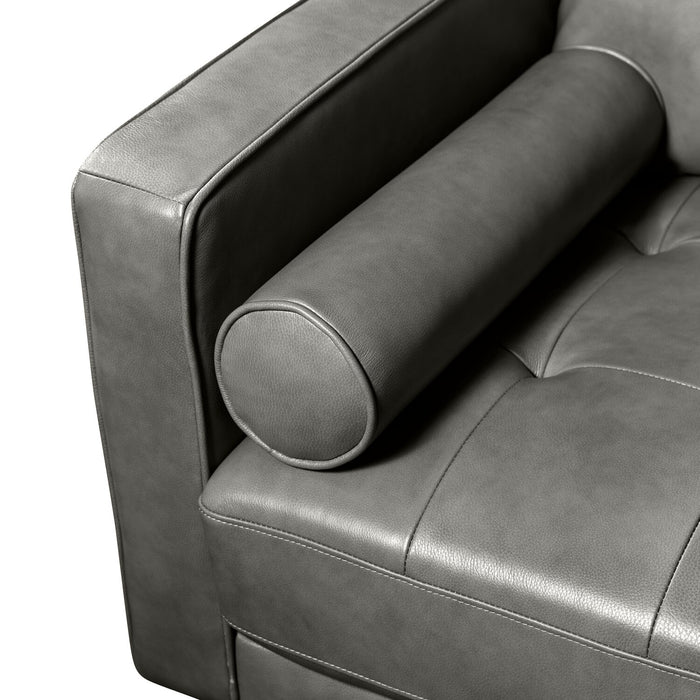 Edge 86\" Genuine Leather Sofa with Wood Legs and Removable Back Cushions - Grey