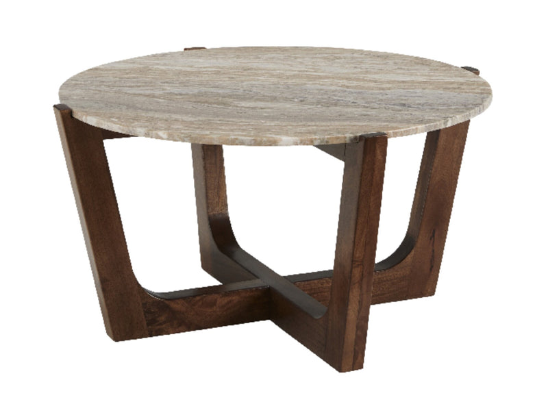 Haydon 36” Modern Coffee Table with Natural Marble - Warm Brown