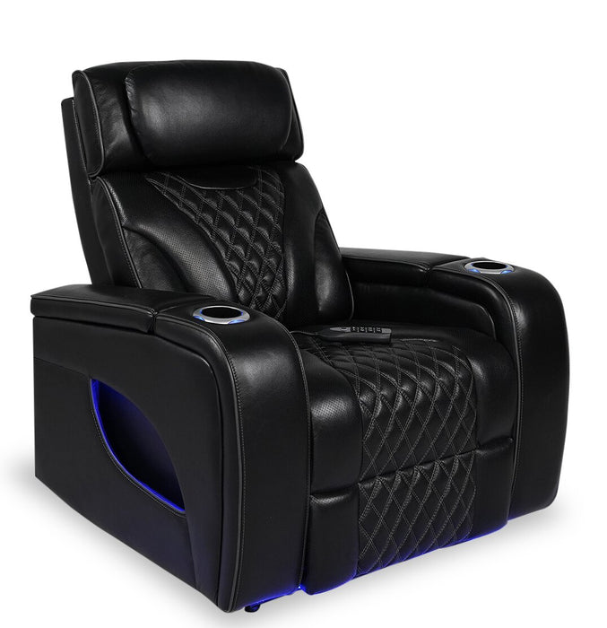Elite Genuine Leather Power Recliner with Massage Function - Black