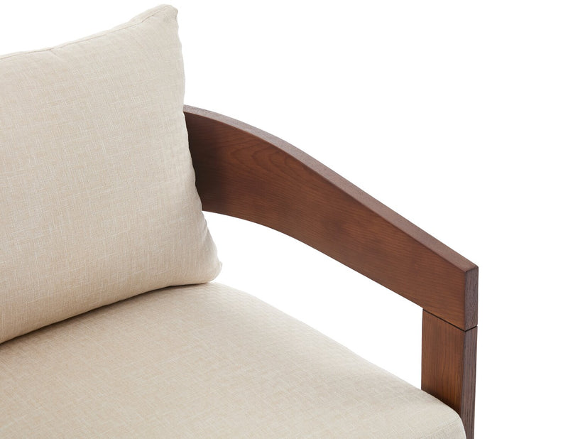 Amor 28.54\" Fabric Accent Chair with Wood Arms and Legs – Taupe