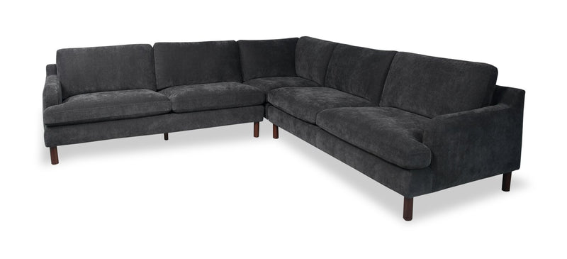 Jorja 3-Piece Granite Grey Chenille Fabric Sectional with Wood Legs and Six Accent Pillows