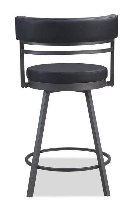Mila Counter-Height Stool with Swivel Seat & Vegan Leather Fabric, 25\"H, Metal - Black 