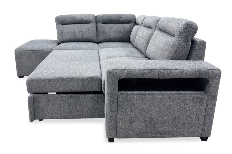 Coast 3-Piece Left-Facing Fabric Sleeper Sectional with Storage and Ottoman - Smoke