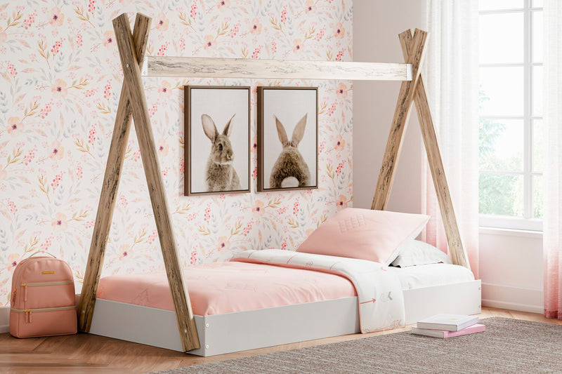 Wolf Platform Tent Bed for Kids, Two-tone White & Natural - Twin Size 