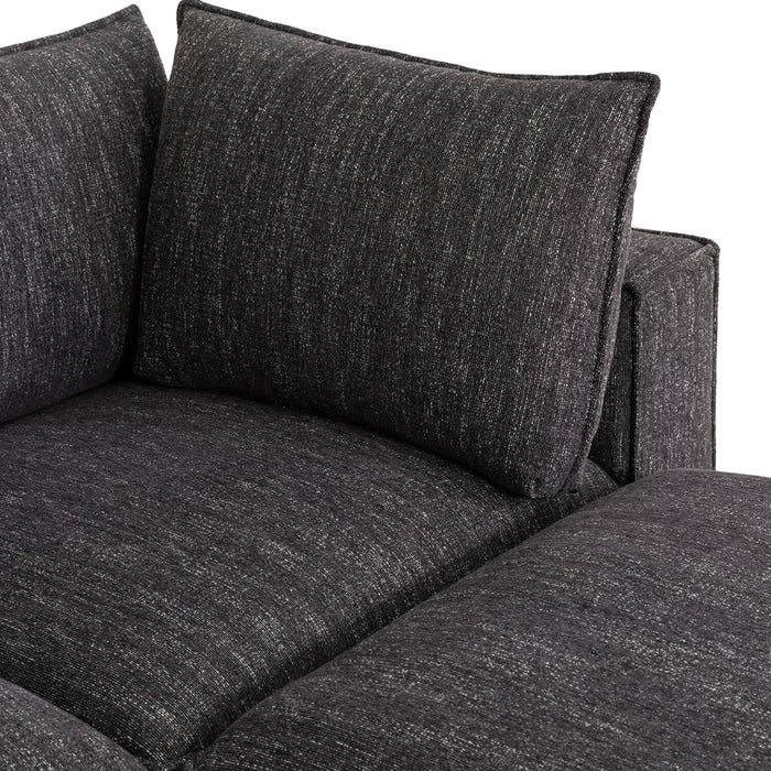 Fusion Modular 4-Piece Charcoal Grey Chenille Fabric Sectional with Feather Down Cushions and Ottoman