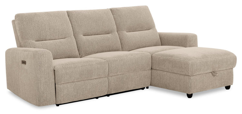 Meadow 2-Piece Right-Facing Taupe Chenille Fabric Power Reclining Sectional with Storage Chaise