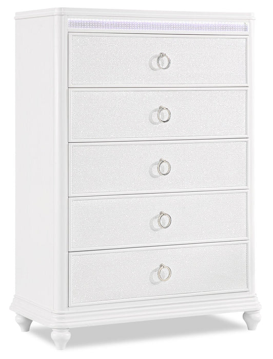 Ava Bedroom Chest of Drawers with LED Light, 5-Drawer, 40.5\"W x 54.1\"H, Glam - White 