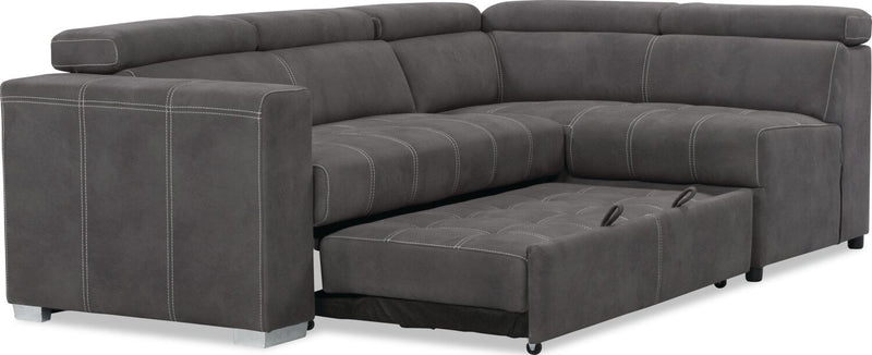 Drake 3-Piece Right-Facing Faux Suede Fabric Sleeper Sectional with Storage Ottoman - Cement Grey 