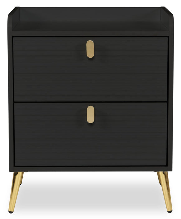 Gabi Bedside 2-Drawer Nightstand with Gold Accent, 21.5\"W x 25\"H - Black 
