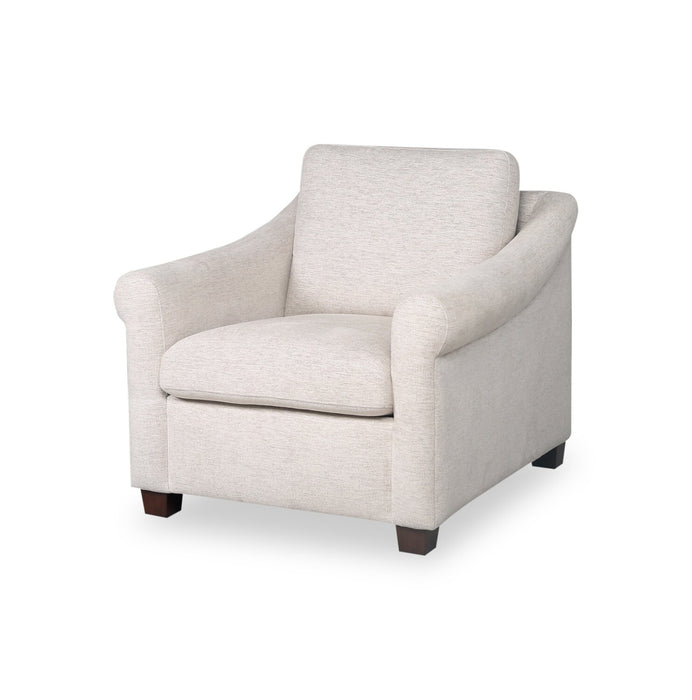 Mallie 36\" Shell White Chenille Fabric Chair with Rolled Arms and Wood Legs