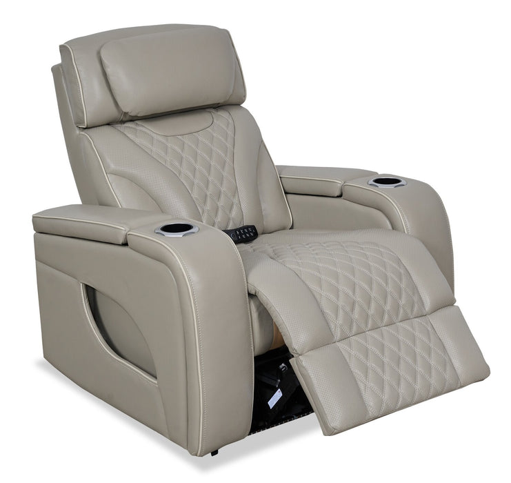 Elite 38\" Genuine Leather Massage Power Reclining Chair with Power Headrest and Storage Armrests - Grey 