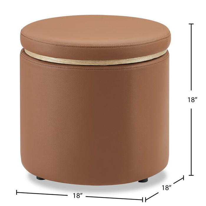 Manitoba Round Faux Leather Storage Ottoman - Brown
