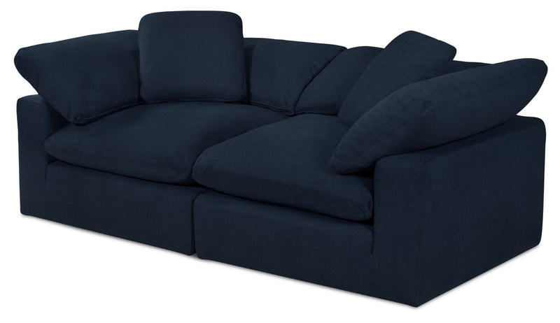 Eclipse Modular 86\" Linen-Look Fabric Loveseat with Reversible Feather Down Cushions - Navy Blue 