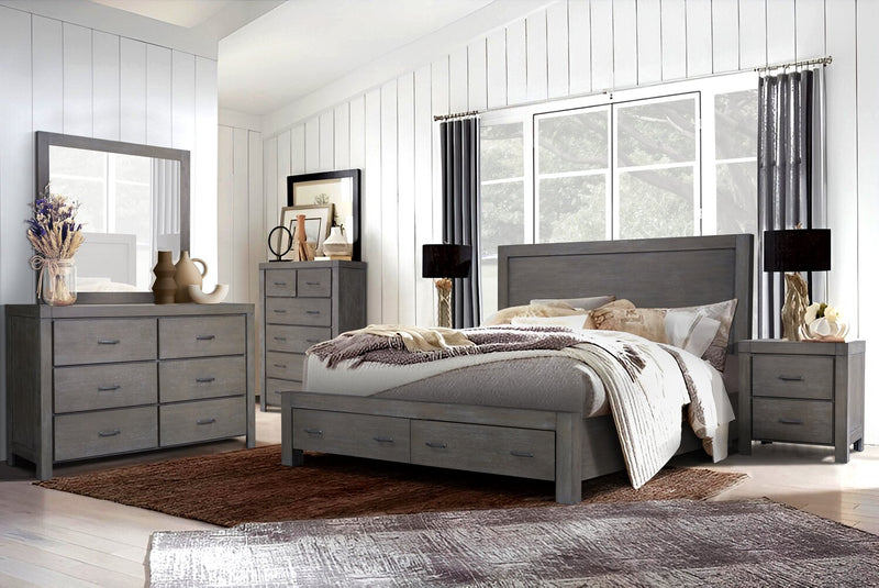 Koda 5pc Bedroom Set with Storage Bed, Dresser & Mirror, Wooden, Grey - King Size 
