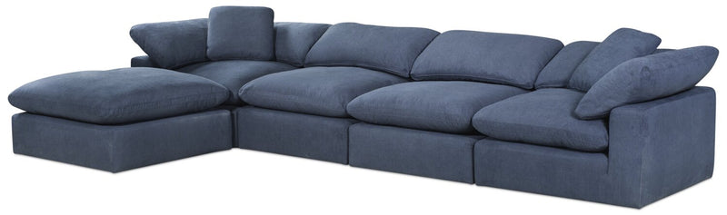 Eclipse 5-Piece Linen-Look Fabric Modular Sectional with Ottoman - Navy