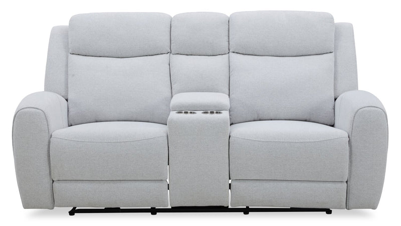 Reign 78\" Bronco Stone Grey Fabric Power Reclining Loveseat with Storage Console 