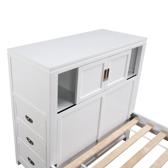 Quinn Full Bookcase Bed with Desk - White