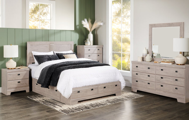 Yorkdale 6pc Bedroom Set with 6-Drawer Storage Bed, Dresser, Mirror & Nightstand, White - Queen Size 