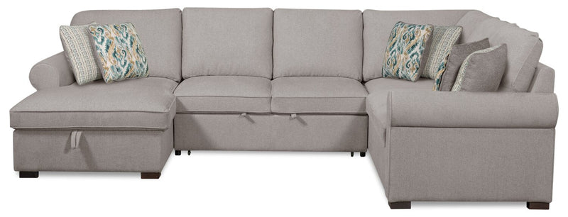 Scott Living Haven 3-Piece Left-Facing Chenille Fabric Sleeper Sectional with Storage Chaise - Grey 