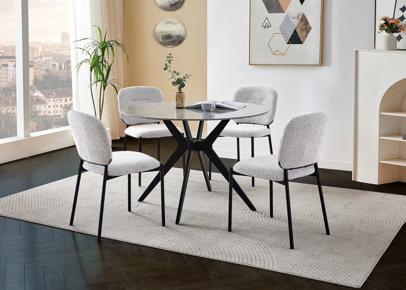 Luka 5pc Dining Set with Table & 4 Chairs, Sintered Stone Top, Metal, 43.5\"W Round - White/Beige