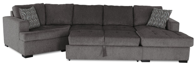Legend 3-Piece Left-Facing Chenille Cuddler Sleeper Sectional with Chaise - Pewter