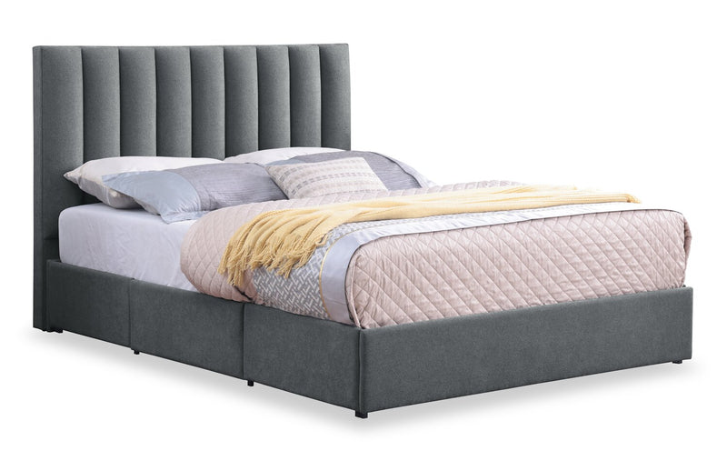 Amos Charcoal Upholstered Storage Bed with Channel Headboard - Queen