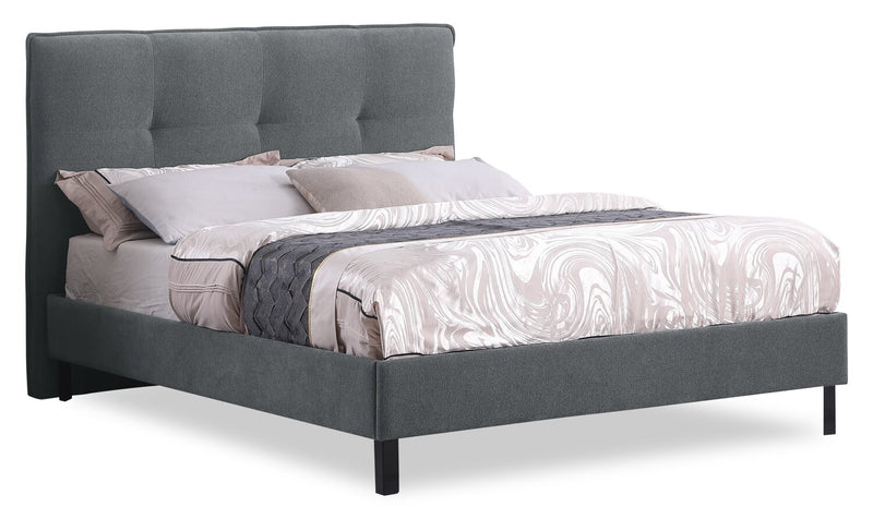 Amos Charcoal Upholstered Platform Bed with Tufted Headboard - Queen