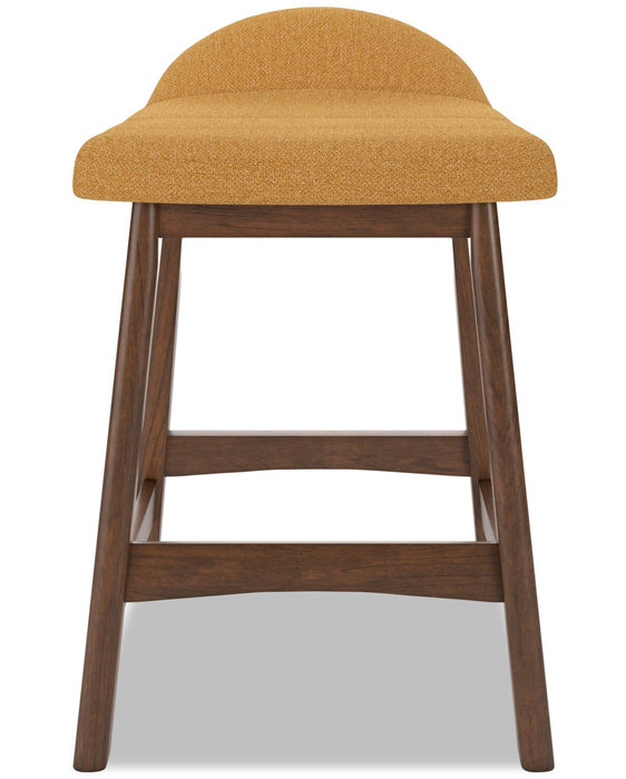 Jovi Counter-Height Stool with Linen-Look Fabric, 24\"H, Wood - Mustard 
