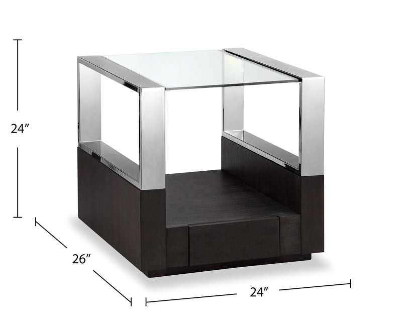 Perrin 24\" Modern Glass Top End Table with Storage and Shelf - Graphite