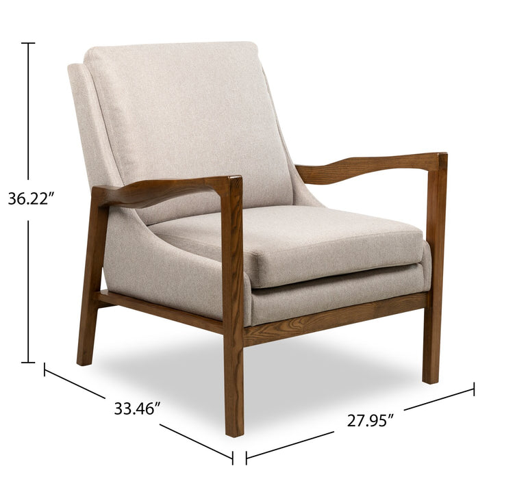 Echo 27.95\" Beige Fabric Accent Chair with Wood Arms and Legs