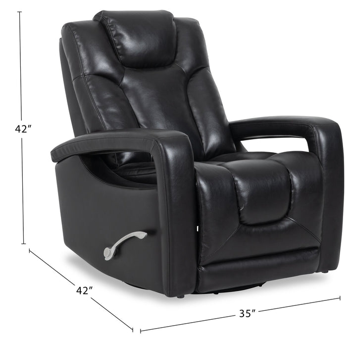 Kenzo 35\" Black Faux Leather Swivel Glider Reclining Chair