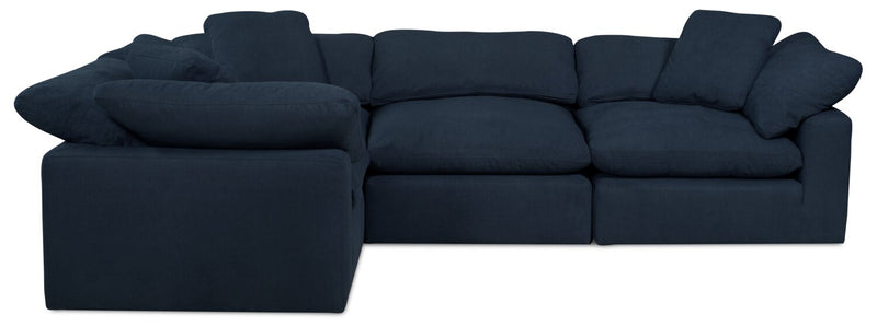 Eclipse Modular 5-Piece Linen-Look Fabric Sectional with Reversible Feather Down Cushions - Navy Blue 