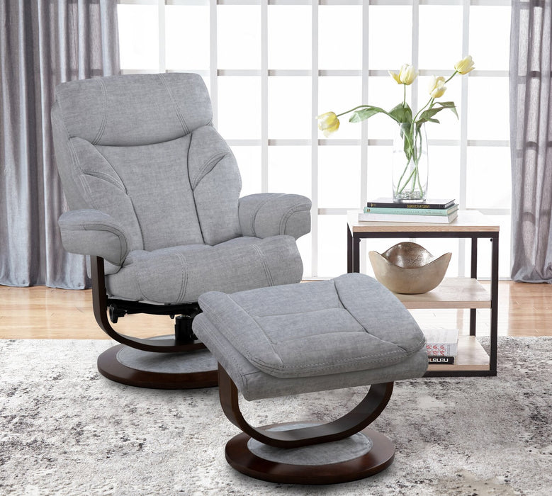 Easton 33.5\" Silver Grey Chenille Fabric Stress Free Swivel Reclining Chair with Footrest