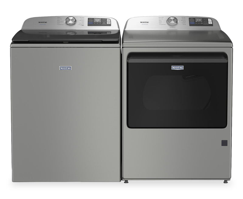 Maytag 6.0 Cu. Ft. Pet Pro Smart Top-Load Washer and 7.4 Cu. Ft. Front Load Electric Dryer – Radiant Silver