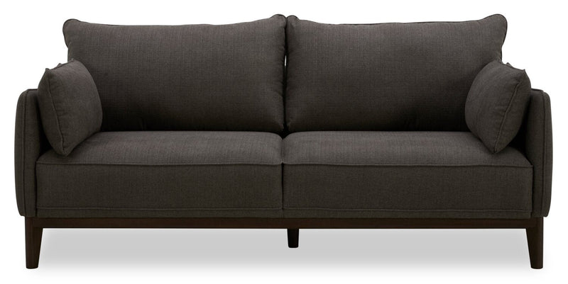 Cindy Crawford Home Gena 78.7\" Linen-Look Fabric Condo Size Sofa with Removable Back Cushions - Charcoal Grey 