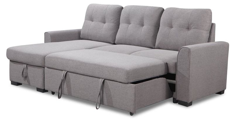 Carter 2-Piece Left-Facing Linen-Look Fabric Sleeper Sectional with Storage Chaise - Solis Grey 