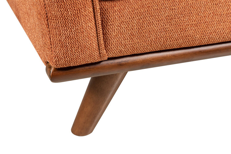 Kort & Co. Kassia 90.6\" Linen-Look Fabric Sofa with Wood Base and Legs - Orange 