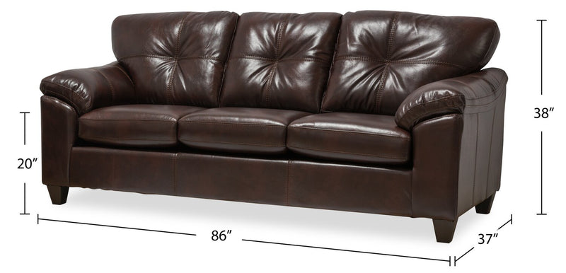 Made in Canada Addison 86\" Leather-Look Fabric Sofa with Removable Seat Cushion and Tufting - Brown 