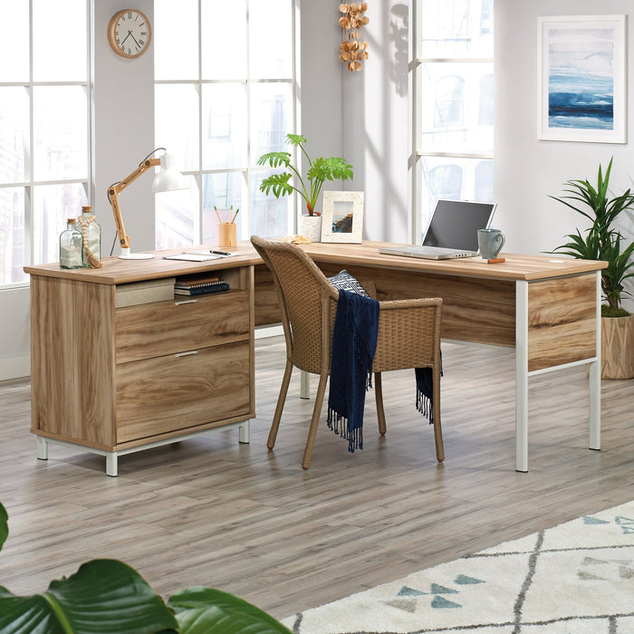 Harrison 65.35\" L-shaped Desk with Two Drawers – Kiln Acacia 