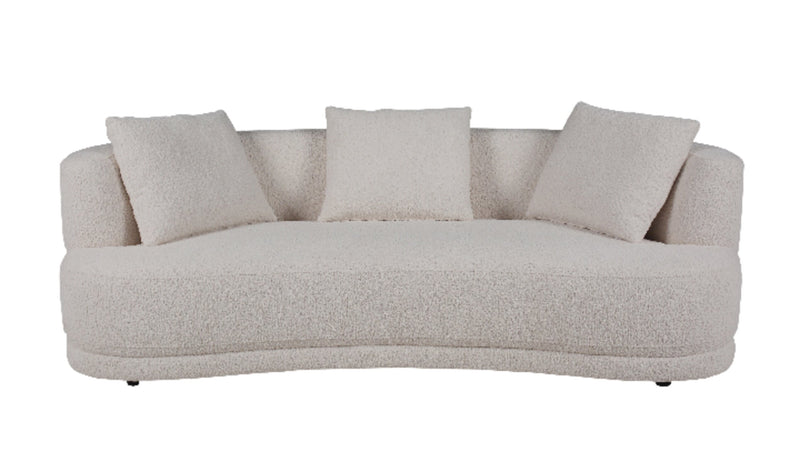 Primo Moon 91\" Wooly Almond White Fabric Curved Sofa with Accent Pillows