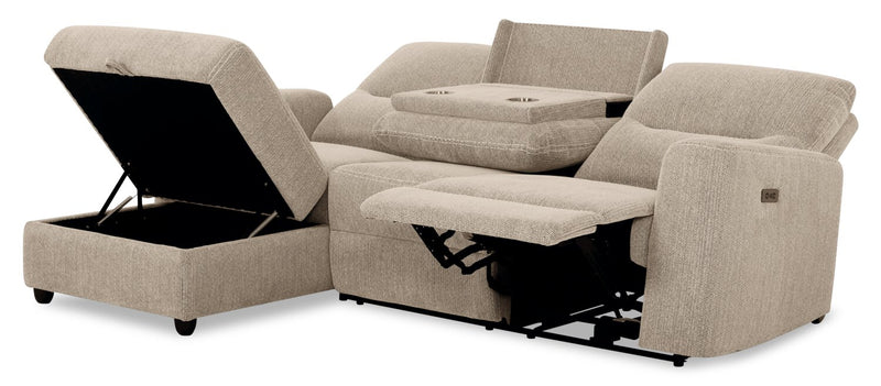 Meadow 2-Piece Left-Facing Taupe Chenille Fabric Power Reclining Sectional with Storage Chaise