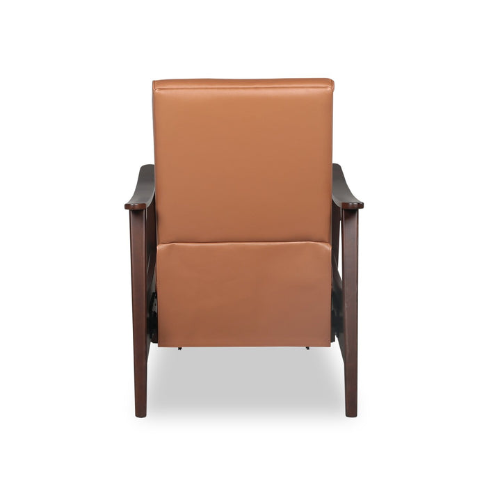 Aydin 27.5\" Camel Orange Genuine Leather Pushback Reclining Accent Chair with Wood Armrests and Legs